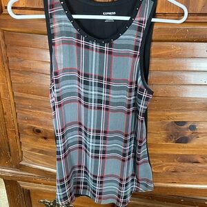 Express Women's Plaid Tank Top - Black, Red, and Gray